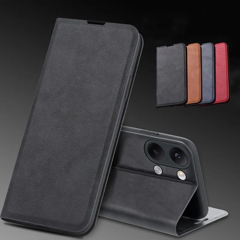 Hochwertige Lederhülle für Xiaomi Poco X8 Pro Max, schützende magnetische Flip-Cover-Hülle mit Kartensteckplatz und Ständer
