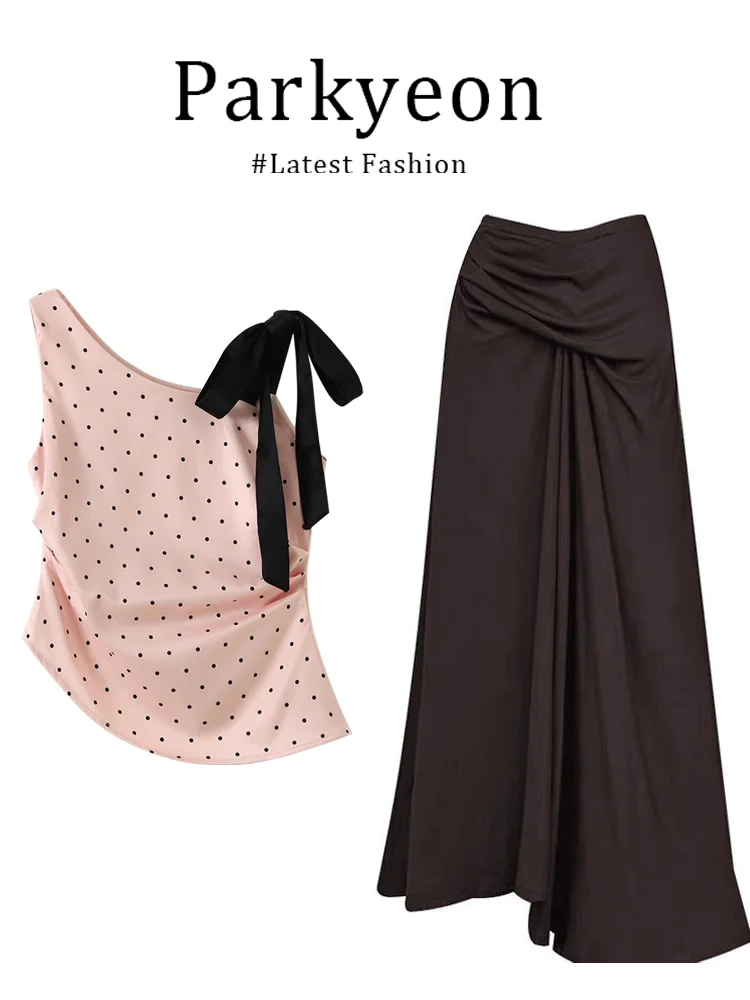 

Korean Style High Waist Belted Sleeveless Slant Collar Women's Fashion Design Set with Skirt Casual Summer Workwear