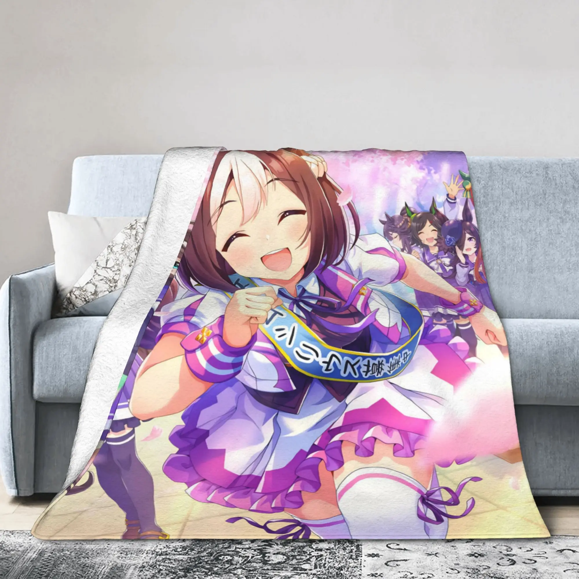Uma Musume Pretty Derby Blankets Kawaii Animals Fuzzy Vintage Warm Throw Blanket for Home Restaurant All Season