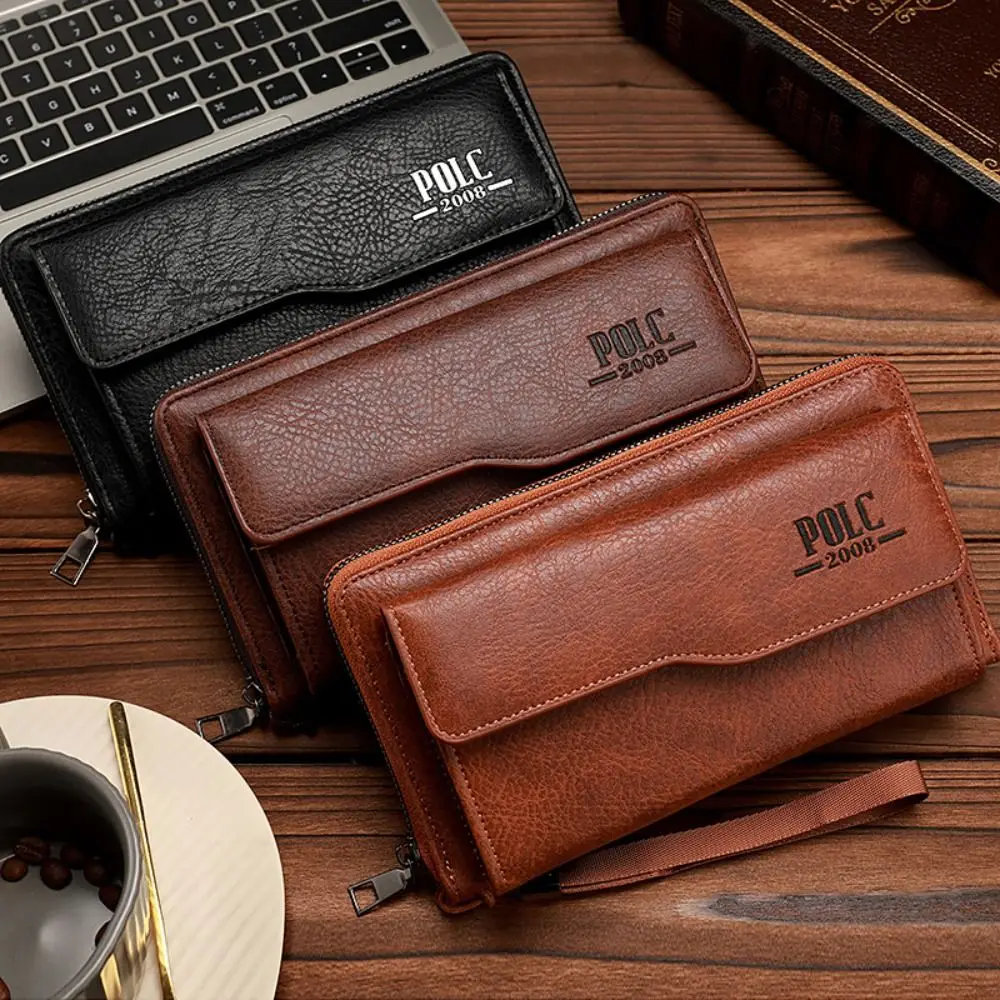 

Fashion Leather Men's Long Wallet Large Capacity Waterproof Men's Hand Bag Retro Multi-position 2 Fold Purse Travel