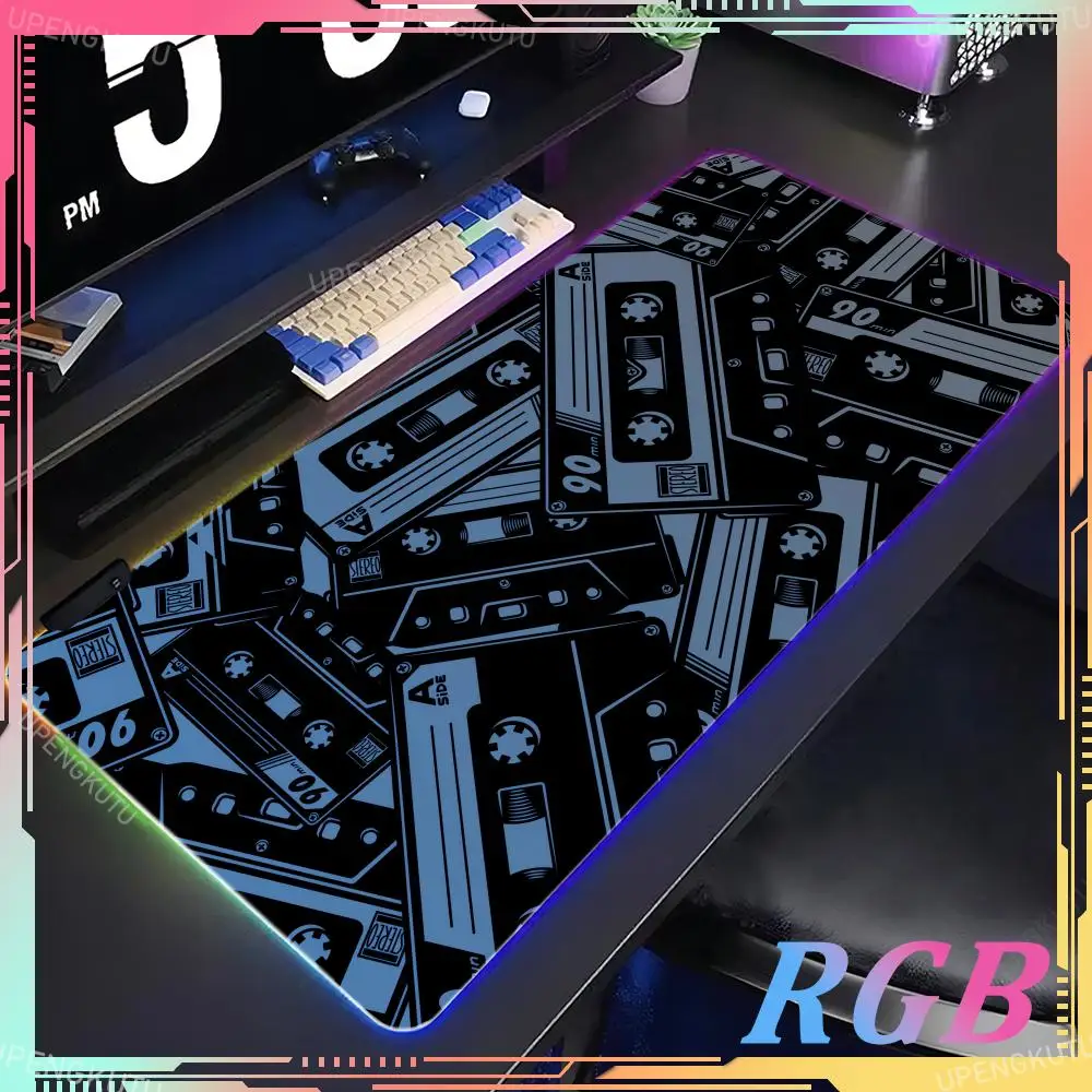 Retro VHS Style Mouse Pad RGB Computer Large Size Mousepad Non-slip Gamer Keyboard Mausepad 90x40cm Art Design HD Deskmat Carpet