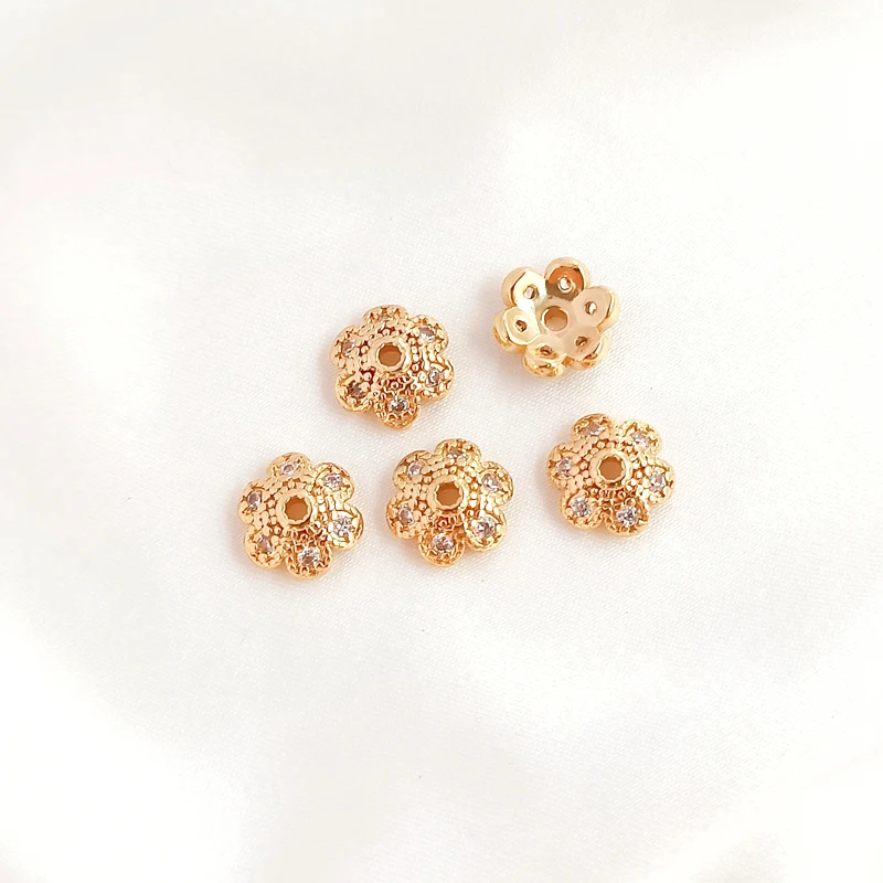 3ชิ้นทองแดง14K ทองฝัง Zircon Receptacle หมวก Septum DIY เครื่องประดับทำ Discovery สร้อยข้อมือ Spacer อุปกรณ์เสริม