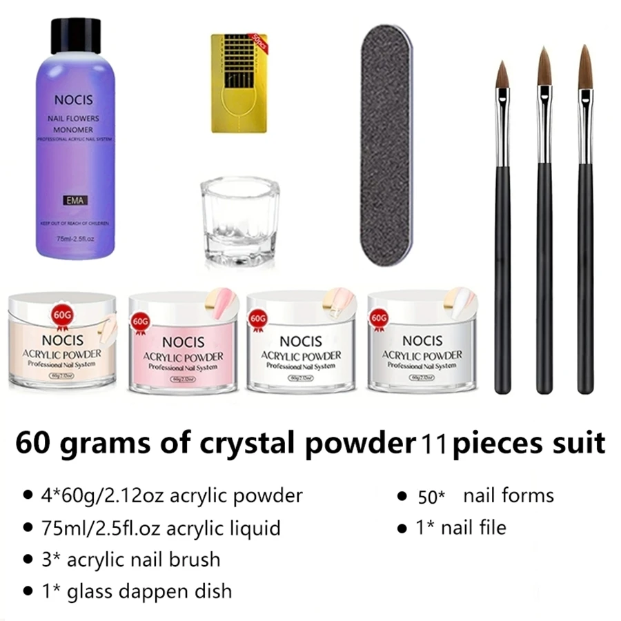

NOCIS 75ml Crystal Liquid With Acrylic Powder Set Lnclude Pink White Transparent Acrylic Powder Kit Suitable Beginner Nail Kit