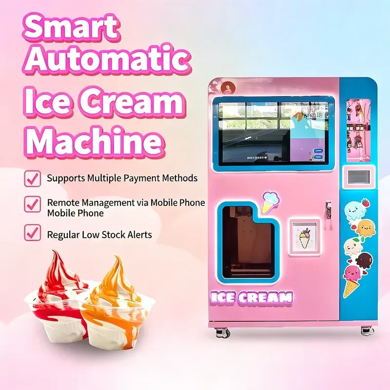 Commercial Ice Cream Vending Machine 32 Inch Touch Screen 1500W Automatic Soft Serve Frozen Yogurt Unattended 24H for