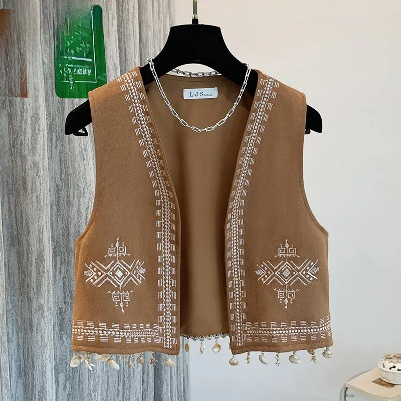 

Summer New plus Size n Vaion Sle ell Fringe Embroidery Layered Vest Top Women's plus Size Clothing