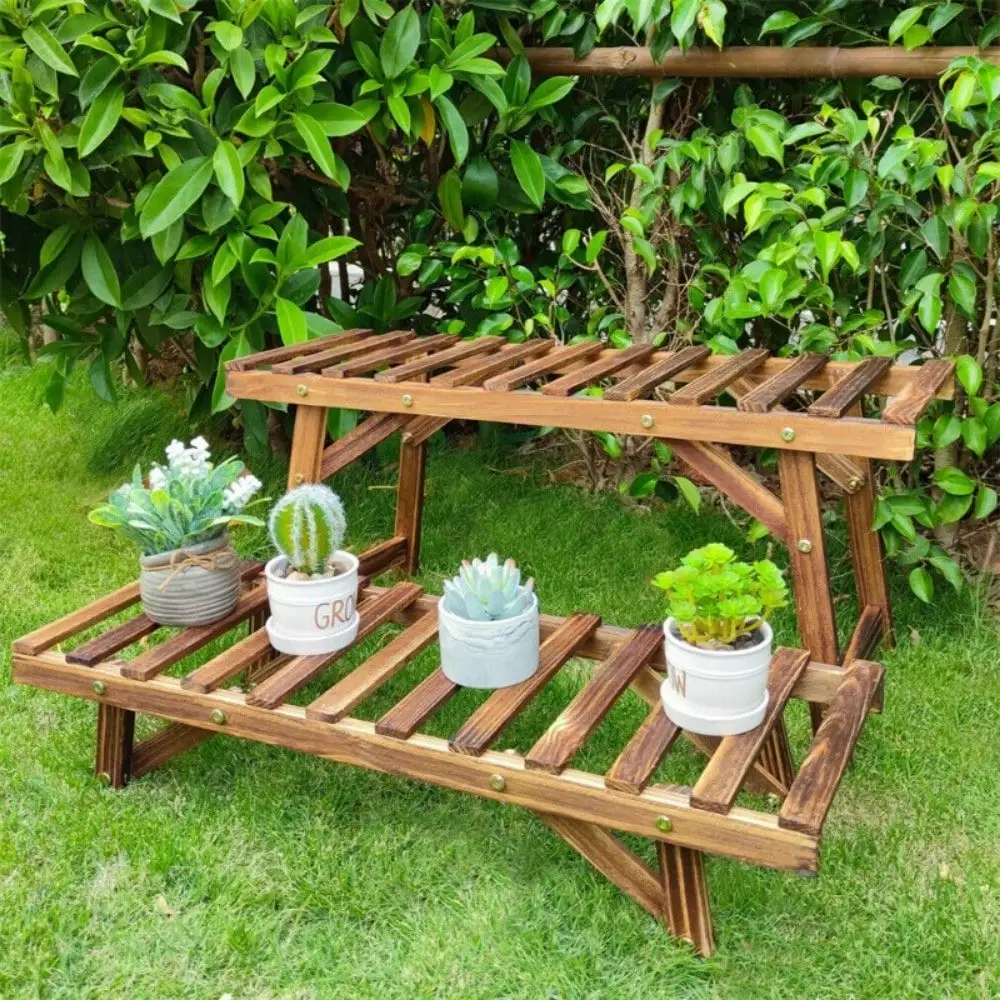 Large Ladder Plant Stand 3-Tiers Strong Wood Flower Pots Holder for Garden Patio