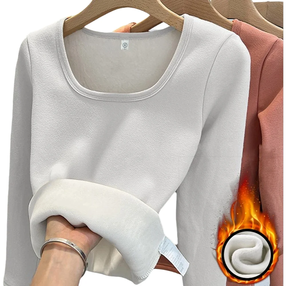 Women's Long Sleeve Top Thermal Underwear Tops Square Collar Fleece Basic Pullover Fashion Thermal S
