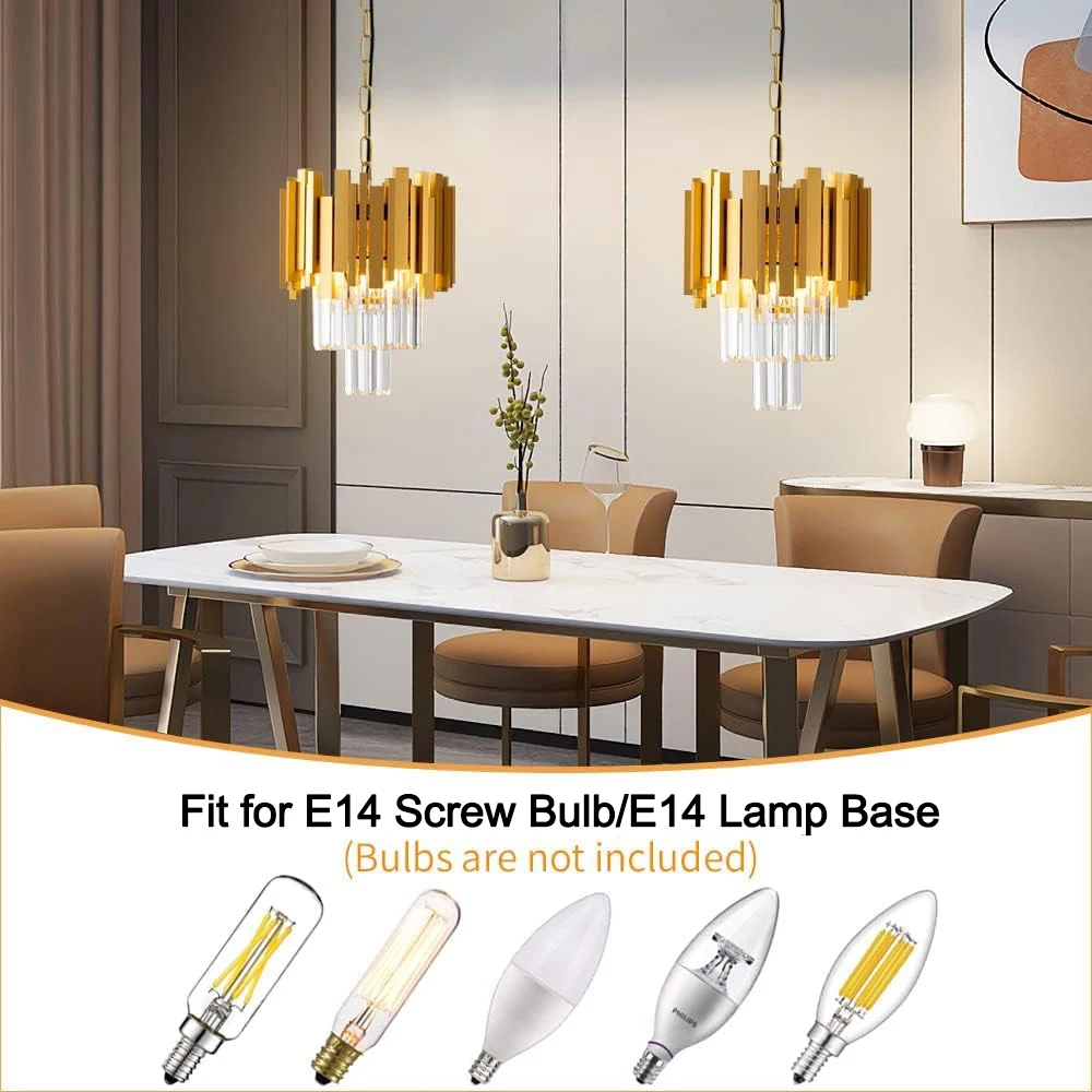 Modern Gold Round Crystal Chandelier Lighting For Dining Room Bedroom Fixtures Kitchen Island Adjustable Height Pendant Lamp