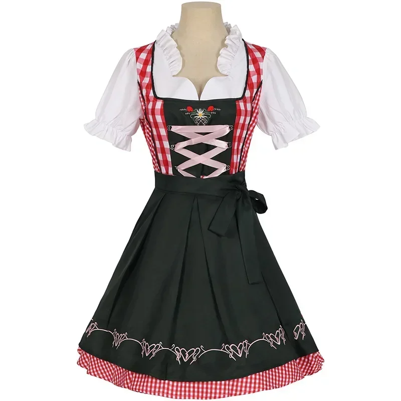 Kobiety ubierają niemiecką imprezę piwną tradycyjne bawarskie kostiumy na Oktoberfest Halloween Lady karnawałowy festiwal dla dorosłych w kratę duża huśtawka