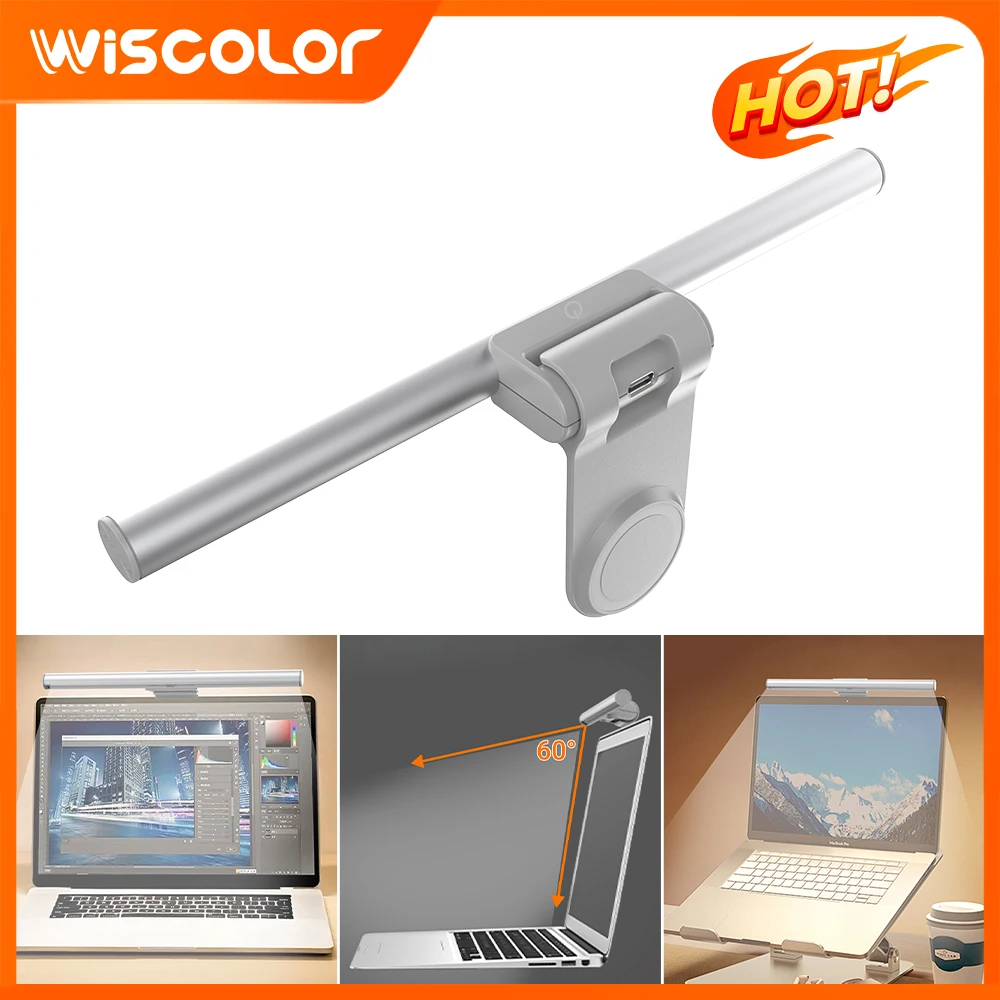 Wiscolor Portable Laptop Monitor Light Bar 5 Colors Temp Eye-Care Magnetic Screen Light Bar Dimmable For Study Work Read Gaming