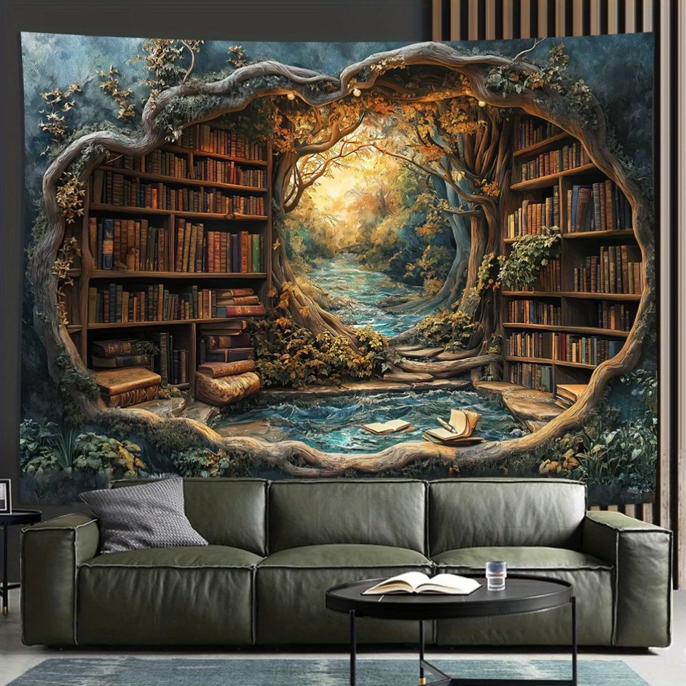 3D Волшебный лес, книжная полка, гобелены, настенные гобелены, великолепные настенные художественные гобелены для гостиной, офиса и домашнего декора