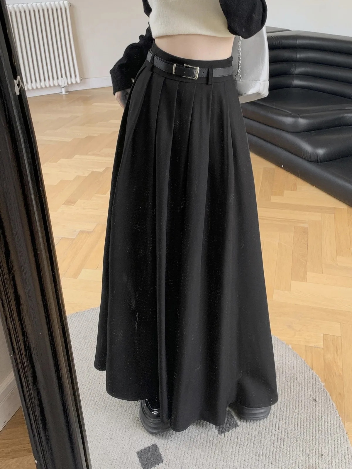 

Модная длинная юбка ZHISILAO с высокой талией, Женская винтажная однотонная трапециевидная юбка на осень и зиму 2024