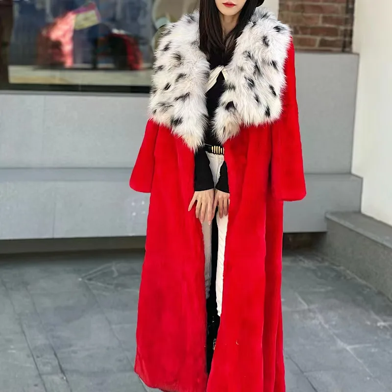 

2022 winter New Women Real Rex Rabbit Fur Coats With Fox Lapel Collar Natural Whole Skin Genuine Long Jackets Overcoat Luxury