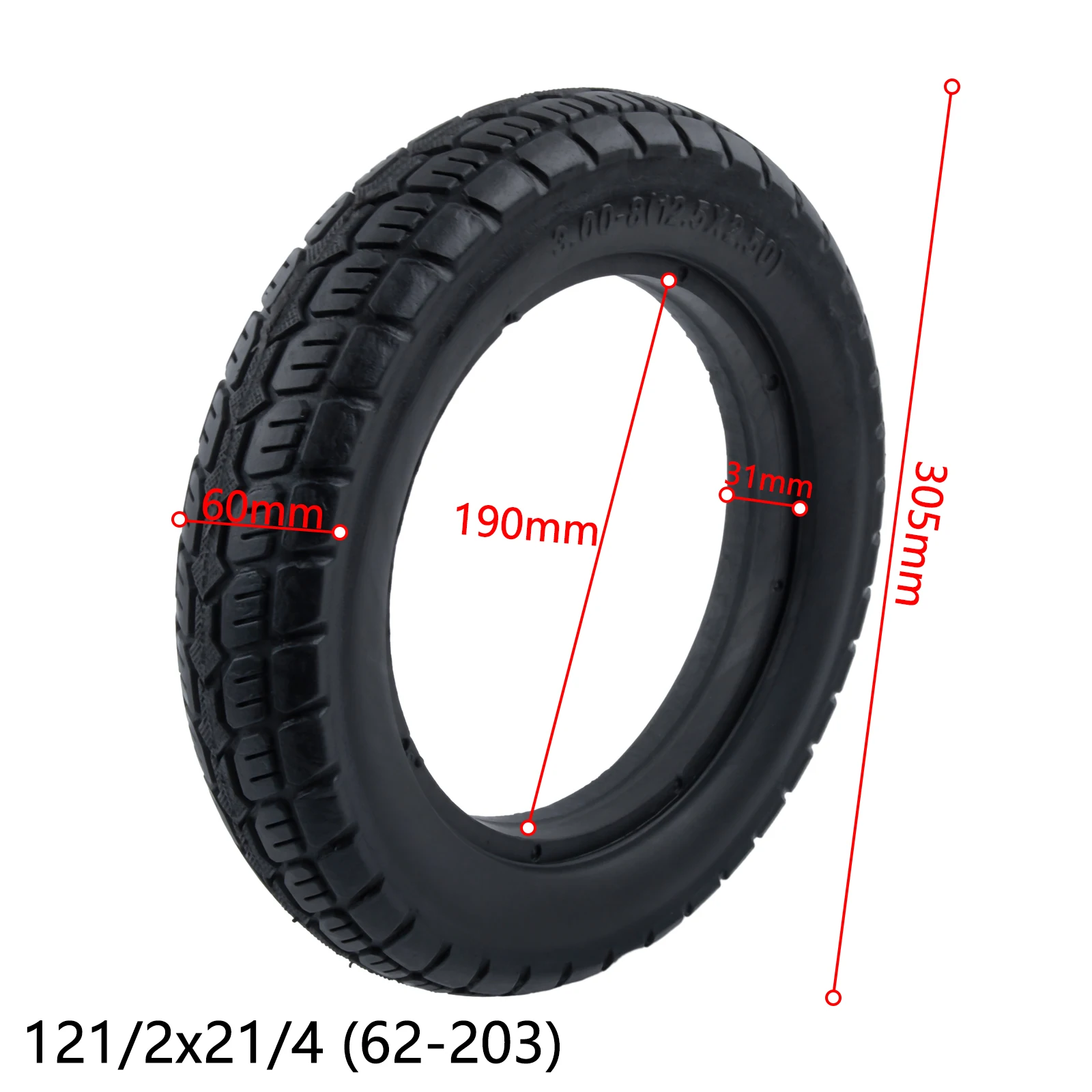 12 Inch Solid Tyre 12 1/2x2 1/4(62-203) For E-Bike Scooter 12.5x2.50 Tire Rubber Solid Tyre Electric Scooters E-bike Parts