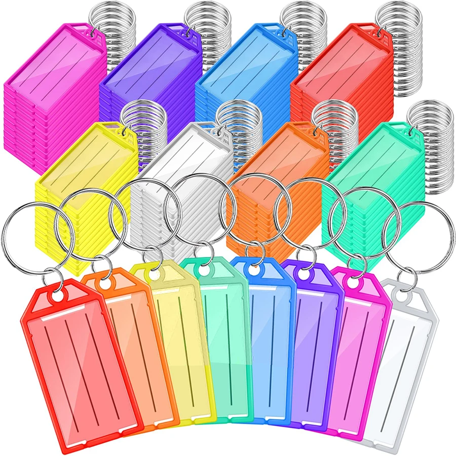 12-36Pcs Writable Folding Keychain Tags Reusable Name Identification Tags Plastic Key Tags & Blank Paper Keys Travel Accessories