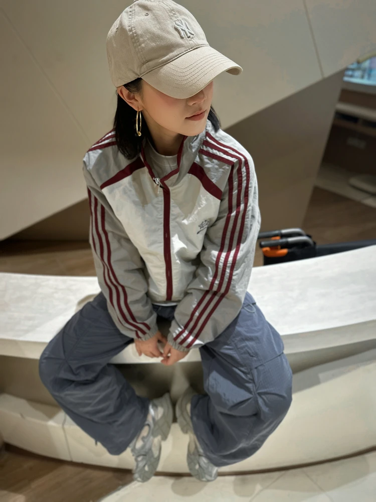 

Куртка Mona American Retro в полоску с воротником-стойкой, осенне-зимняя, повседневная, свободного кроя, спортивная, для мужчин и женщин