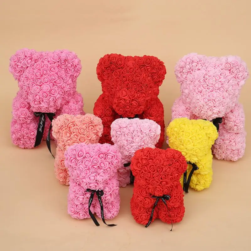 Ours en peluche rose artificielle pour femme, fleur, Saint Valentin, petite amie, cadeau d\'anniversaire, 25 cm, 40cm