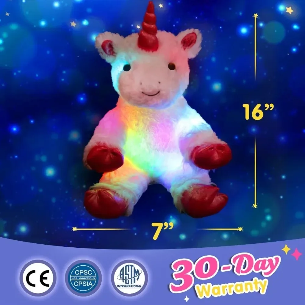 Cute Sitting Unicorn Plush Doll Toys LED Glowing Stuffed Animal Plush Ornaments Companion Gift for Kid Girls Unicorn Pillow S/L