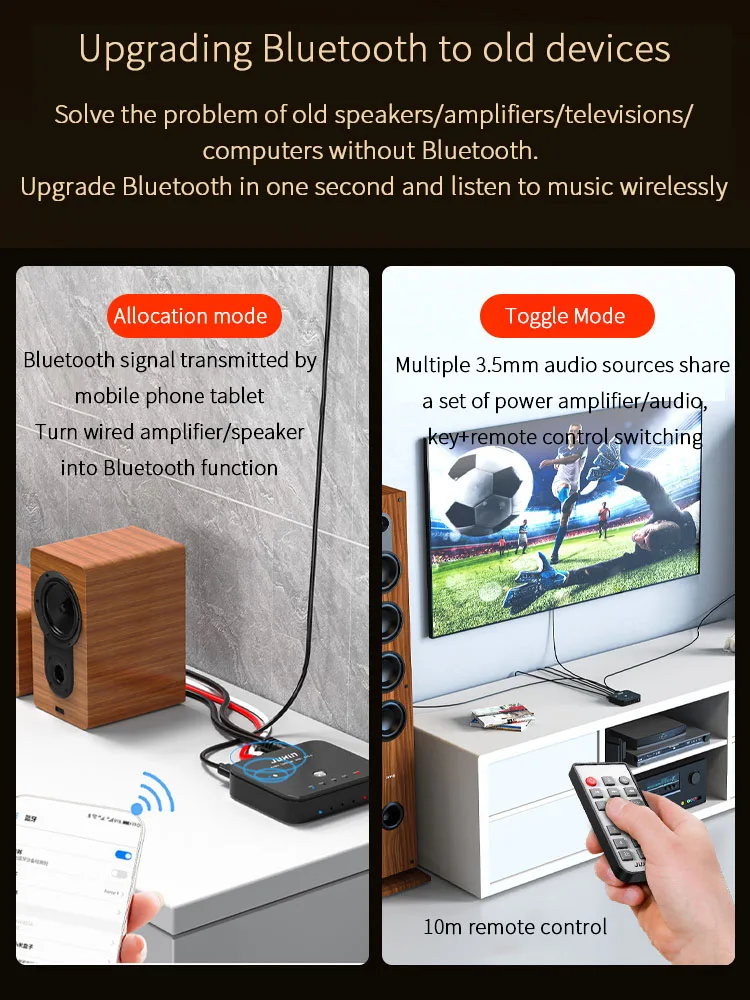 HIFI 4-port 3.5mm Stereo AUX Switcher 3 IN 1OUT Wireless Music Bluetooth 5.0 Audio Receivers Infrared Remote Control