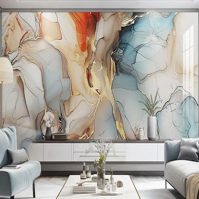 Custom Modern European Luxury Wall paper Minimalist Colored Marble Art Mural for Living Room Bedroom Office Decor Background