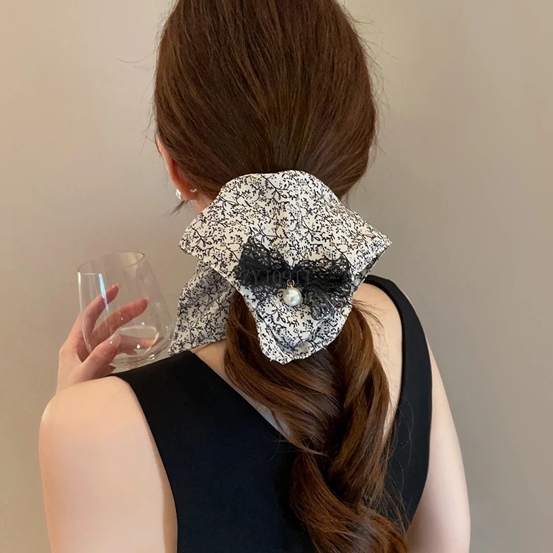 Nouveau Chinois floral gros intestin bandeau femmes tempérament polyvalent surdimensionné tissu cheveux corde