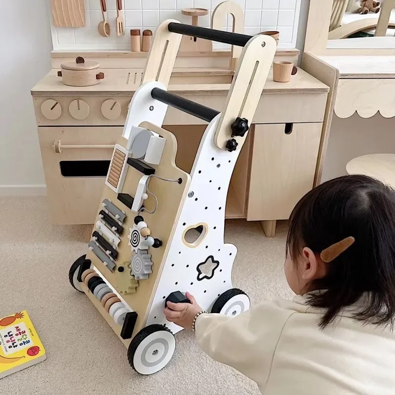 Peuterspeelgoed Houten kinderen Multifunctionele Walker Babypuzzel Druk bord Montessori Onderwijs Wiskundespeelgoed Zintuiglijke creatieve spellen