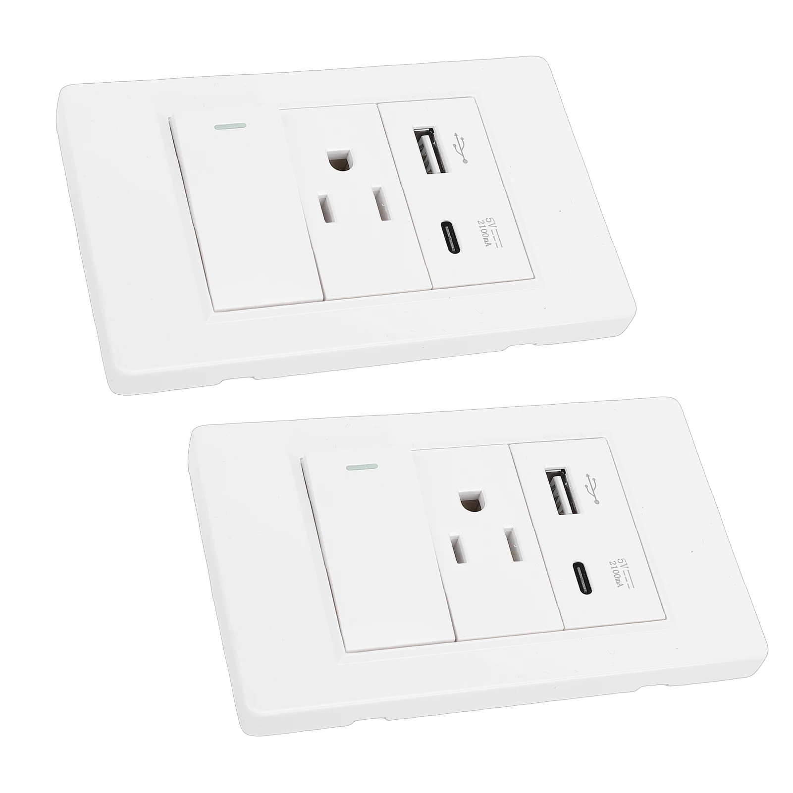 

Настенная розетка с одним выключателем, 15А, 3-контактная, с USB Type-C 10W и портом 2.1A, 2 шт.