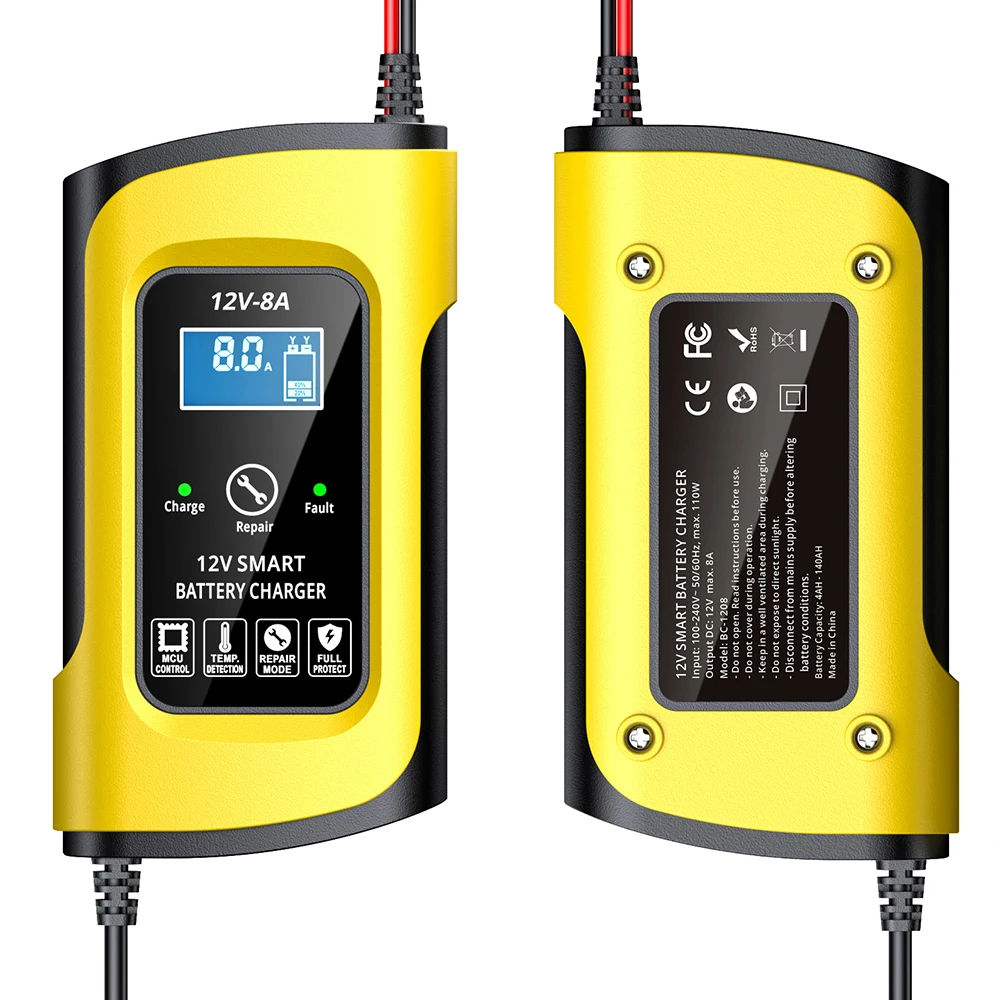12V8A SUV Car motorcycle Battery Intelligent screen Fully Intelligent Lead Acid Battery Charger