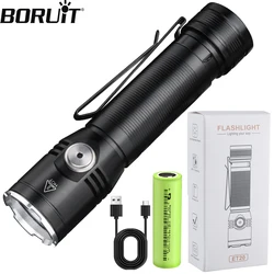 BORUiT ET20 Super Bright Portable LED Flashlight 1080LM Type-C Rechargeable Work Light With Clip IP67 Waterproof Camping Lantern