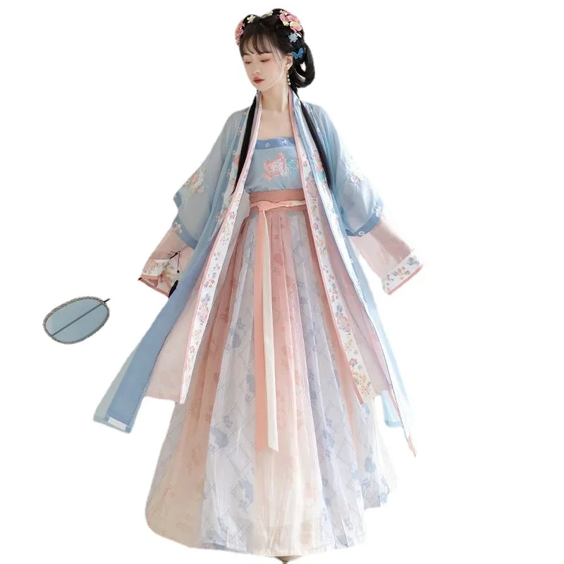 Hanfu vestido hecho a mano para mujer adulta, faldas plisadas bordadas, altura y delgadez, trajes diarios de primavera y verano