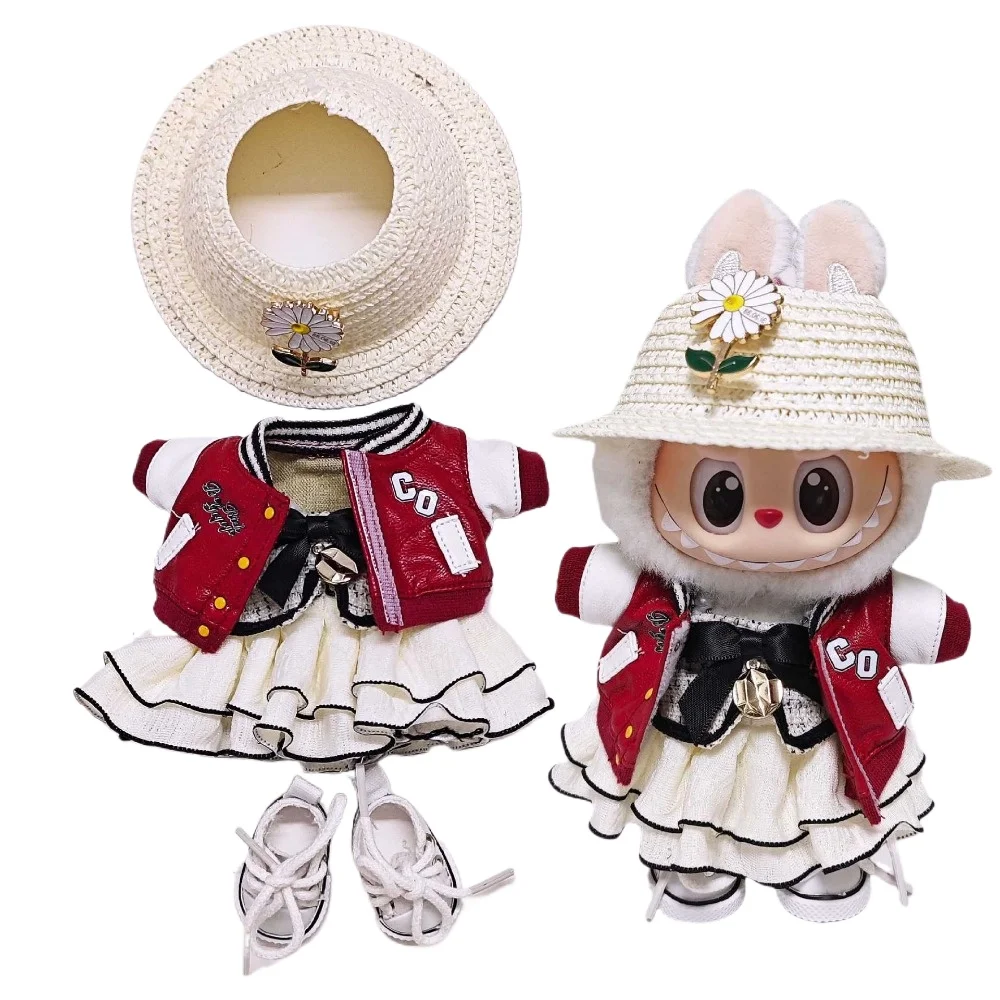 

1Set 17cm Labubu DollsClothes Outfit Cute Baseball Jacket Dress Up DIY Gift Doll Accessories Sitting Party Game DIY Gift Toys