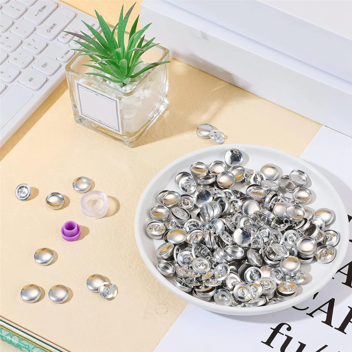 ツールサイズ付きカバーボタンキット、セルフカバー、DIYファブリッククロス、0.59インチ、100セット