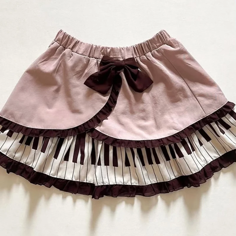 Y2K Kawaii Bogen Mini Rock Frauen Japanischen Harajuku Klavier Schlüssel Patchwork Ballkleid Röcke Sommer Cutecore Design EINE Linie Faldas Neue