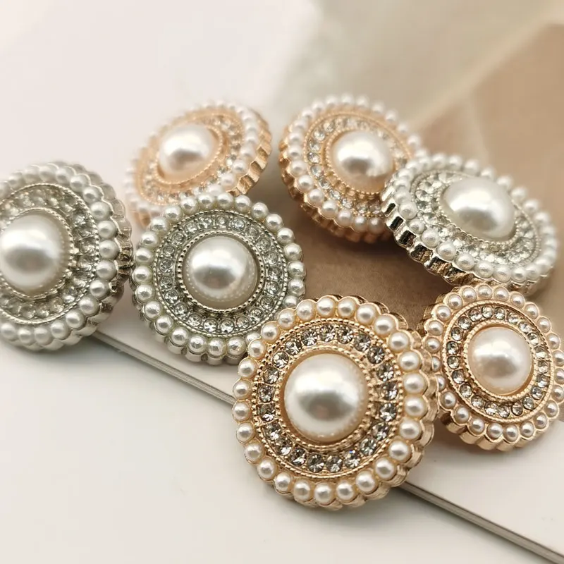 Rhinestone Decor Pearl Metal Buttons for Clothing Coat Sewing Accessories Sewing Buttons DIY Needlework Fasteners New 6pcs