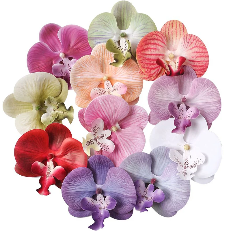 Hot Selling 3/5/10Pcs Butterfly Orchid Artificial Flowers for Home Room Wedding Bridal Accessories Headwear Hair Clips Diy Gift