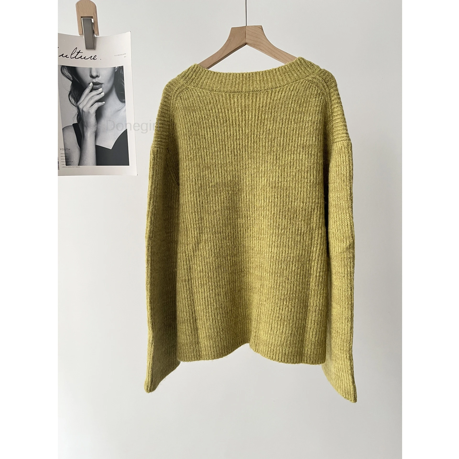 Donegirl New Fashion V-Neck Autumn Winter Sweater Pullovers Women 2024 Loose Thick Jumper Female Tops