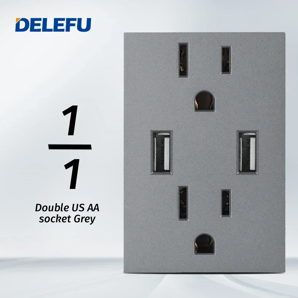 DELEFU-DIY Switch Socket, Brasil, Italiano, Chile, México, Função de Combinação Livre Padrão, USB Tipo C Key, 4*2, Cinza, 4*4, Carregamento Rápido