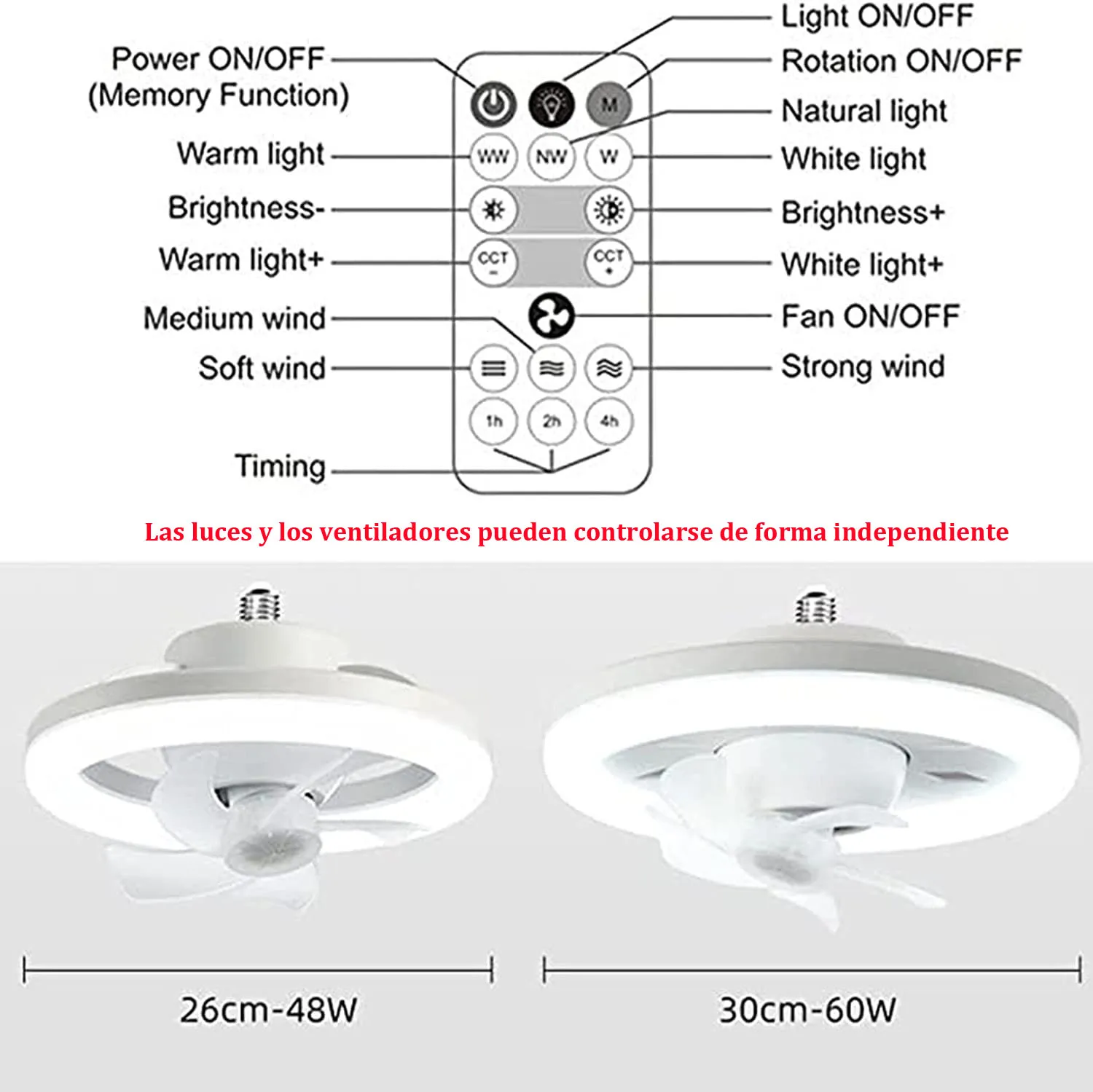 60W wentylator sufitowy E27 z oświetleniem Led i pilotem 360 ° obrotowa lampa chłodząca wentylator elektryczny żyrandol do wystroju domu