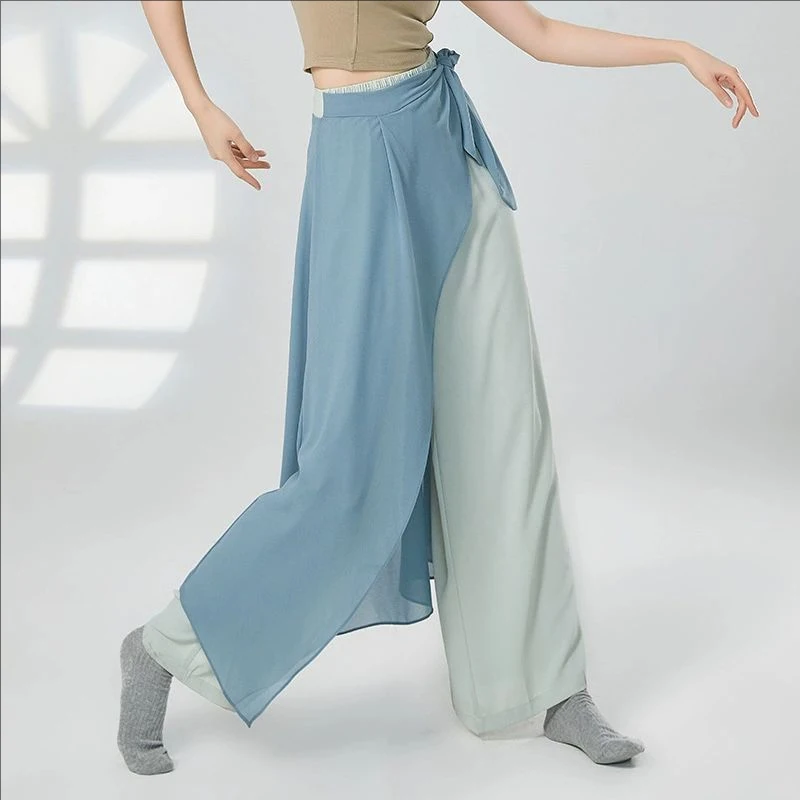 

Women's Chiffon Culottes Pants Wide Leg Skirt Pants 2 Layers Flowy Modern Dance Trousers Chinese Hanfu Stage Performance Costume