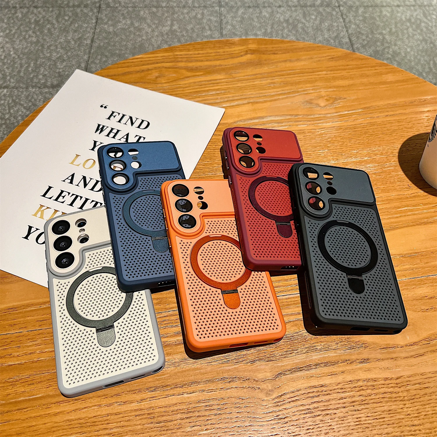 Luxury Heat Dissipation Cooling Mesh Hole Phone Case for Samsung S24 S25 S26 Ultra For Magsafe Magnetic Stand Holder Armor Cover view 6