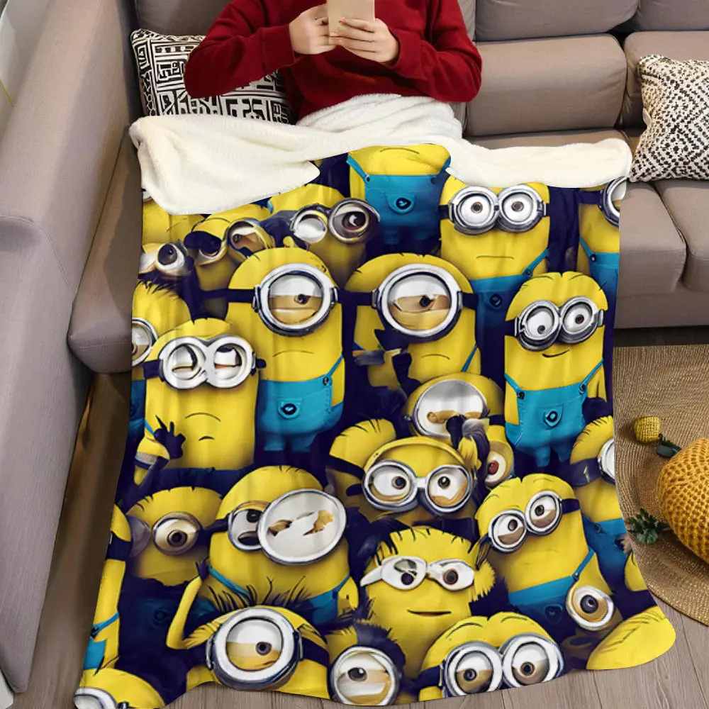 Cut cartoon M-Minions-s Flannel Blanket Warm Soft Halloween Christmas Couch Warm Cozy Decorative Decor Gift for All Season