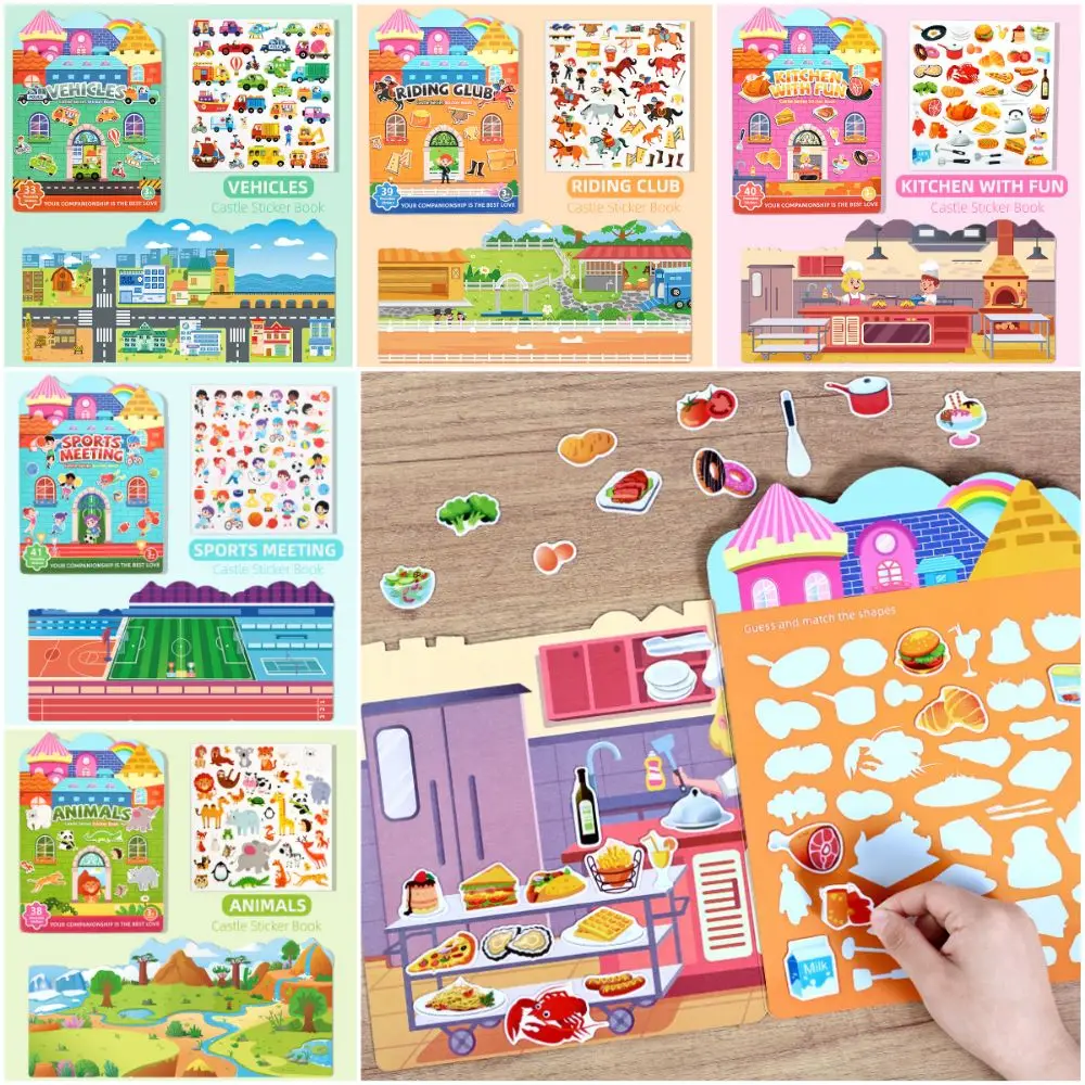 Cartoon Jelly Sticker Silent Book Multi-theme Multicolor Quiet Book Animal Vehicle Interaction Game Educational Toy for Boys