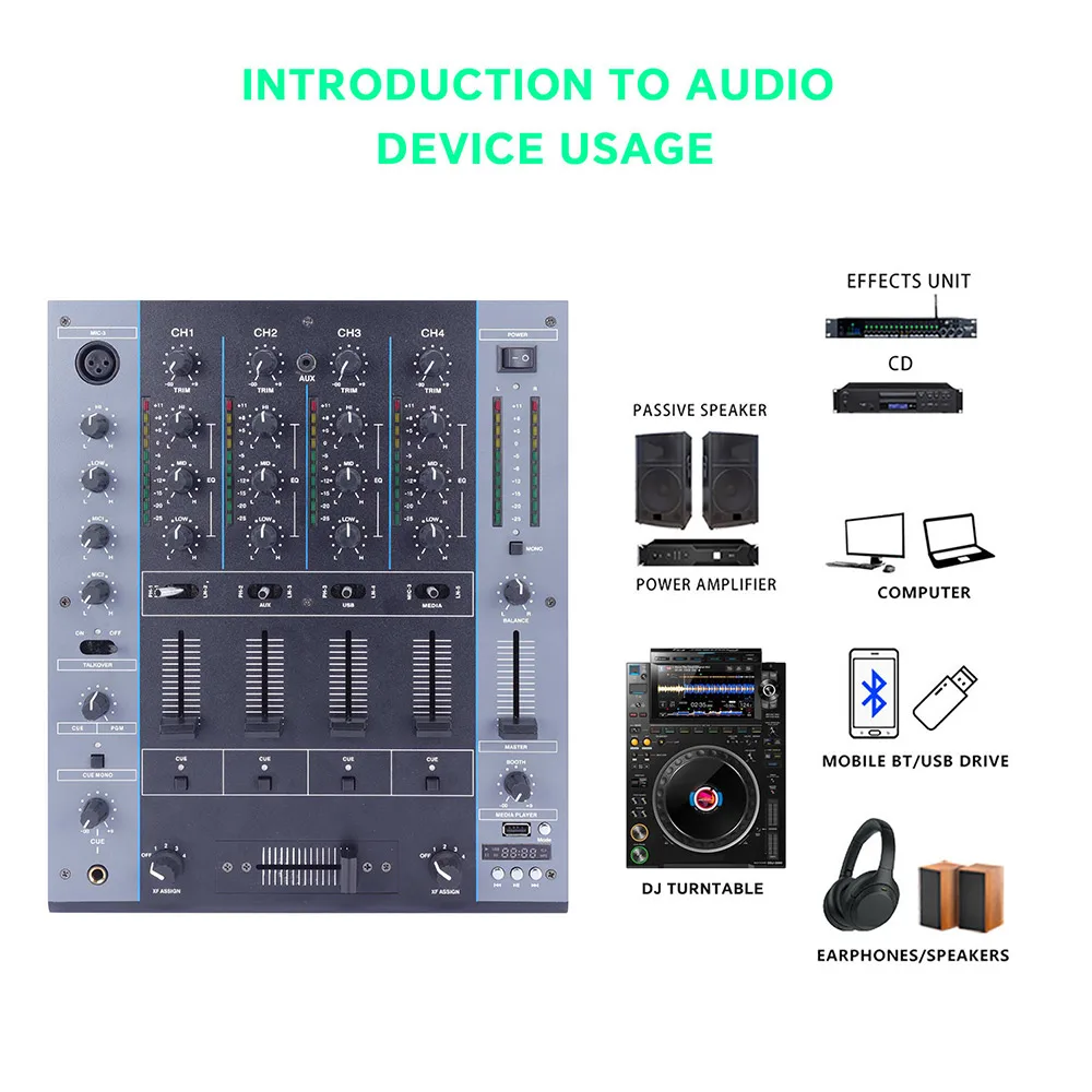 M4000 Professional Mini DJ Controller for Club Disco Home Audio Power Mixer Console Mini Speaker Use