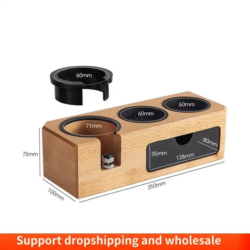 AA86 Espresso Tamping Station With Wooden Holder, Fits 51Mm-58Mm Portafilters, Includes 3 Holes For Tampers And Levelers