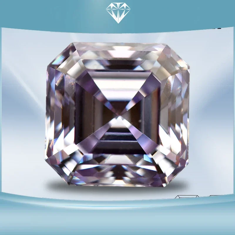 Moissanite Stone Light Purple Color Asscher Cut Loose Gemstone Lab Grown Moissanite Jewelry Material with GRA Certificated