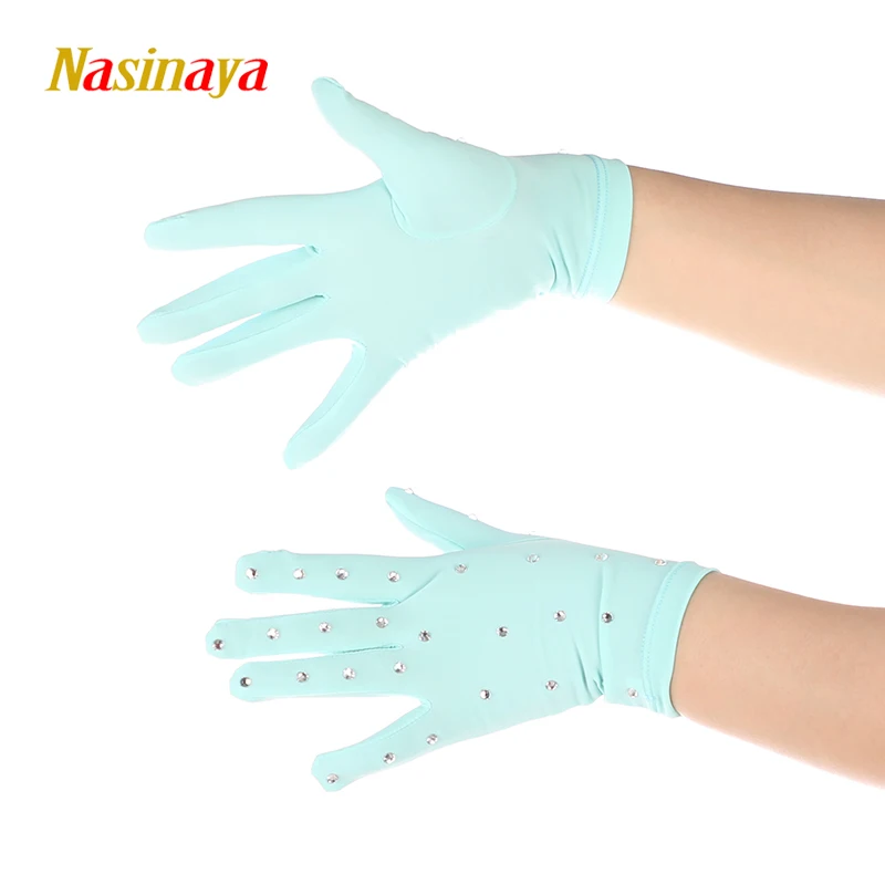 Nasinaya Figure Skating Kids Gloves Custom Adult Fabric Competition Shiny Rhinestones Spandex Polyamide