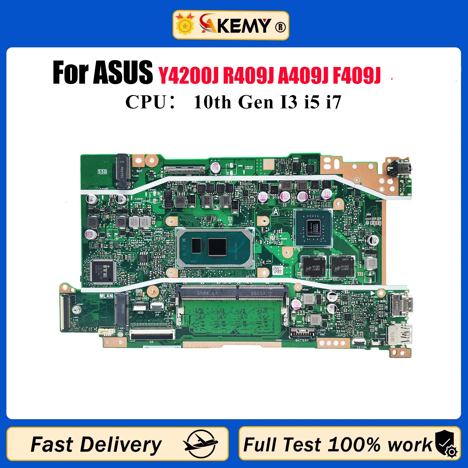 

X409JP Материнская плата для ноутбука ASUS X409J Y4200J P1510CJA R409J A409J F409J A509J F509J X409JP X409JB Материнская плата 10-го поколения I3 i5 i7