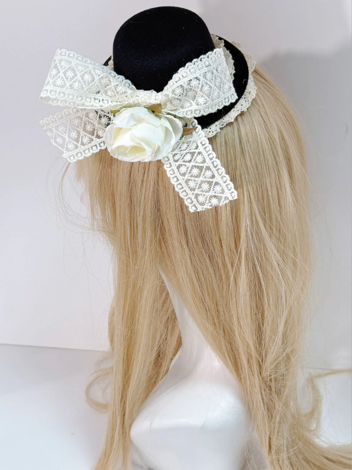 Harajuku feminino meninas lolita branco rosa laço arco fita mini chapéu grampo de cabelo cocar japonês feminino cosplay hairpin acessórios