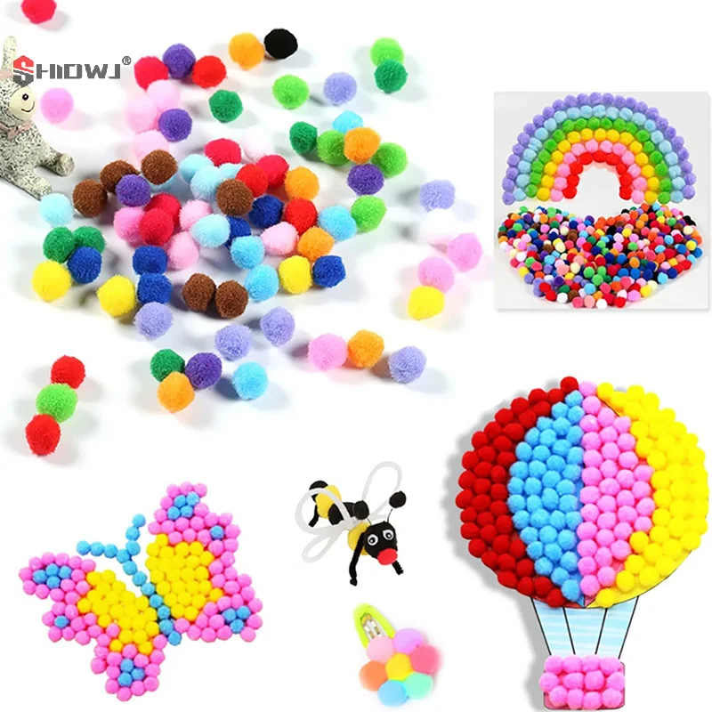 200 Pcs/lot 10-30mm Candy Color Pompom Fur Balls Colorful Fluffy Pompones Ball Furball For DIY Handmade Carft Decoration Parts