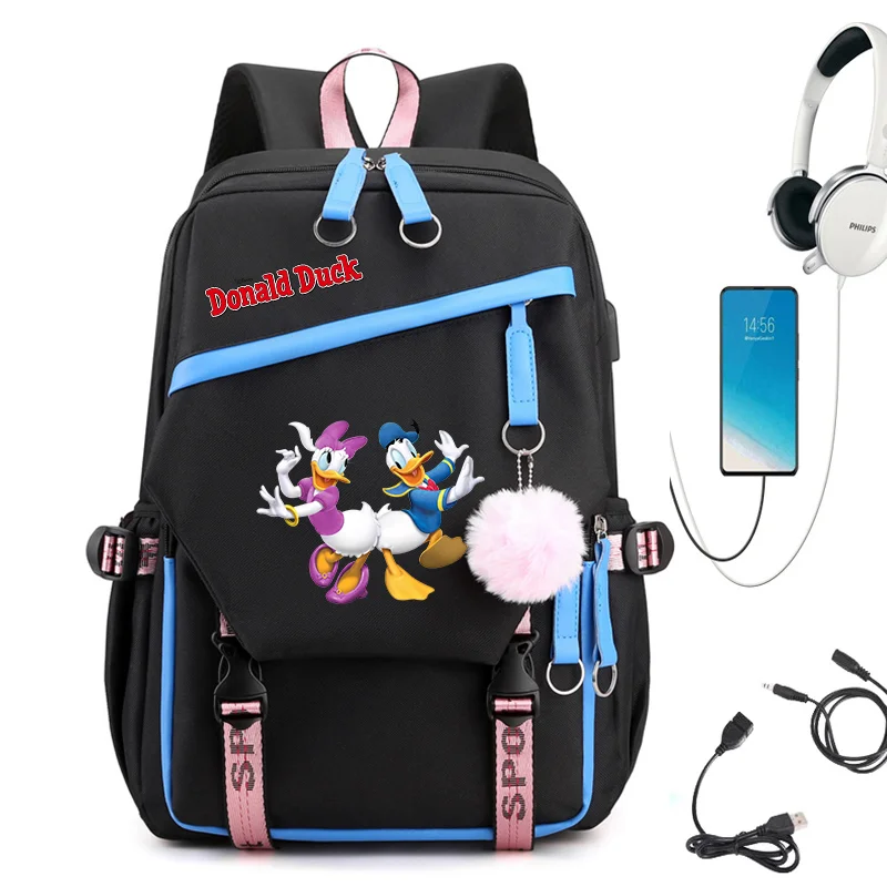 

Disney Donald Duck Backpack for Girls Boys Teenager Children Rucksack Men Women Casual School Bags USB Charging Backpacks